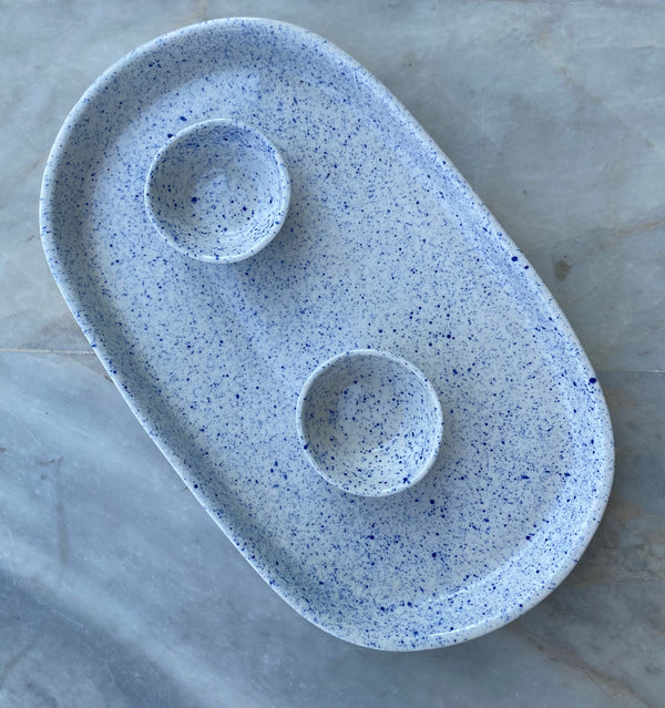 Cream speckled blue quarter plate